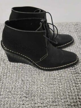 Ralph Lauren Black Leather Wedge Ankle Boots